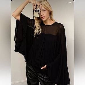 Free People Black Sheer Bell Sleeve Top